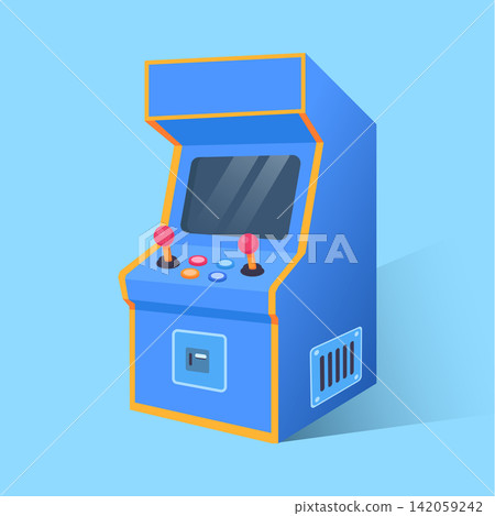 Retro Arcade Game Machine Isolated on Blue Background Retro Arcade Game Machine Isolated on Blue Background 142059242