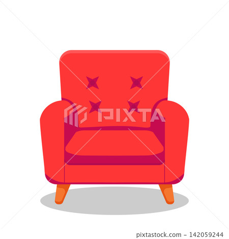 Red Retro Armchair Isolated on White Background 142059244
