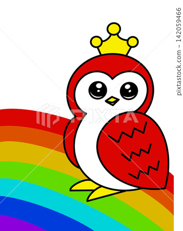 A cute red owl with a rainbow and a crown A cute red owl with a rainbow and a crown 142059466