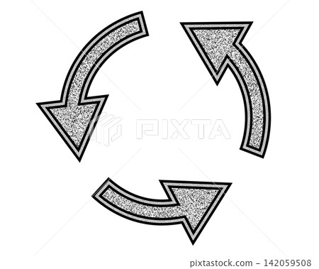 Recycle/circular arrow icon illustration with silver border and silver texture. Recycle/circular arrow icon illustration with silver border and silver texture. 142059508