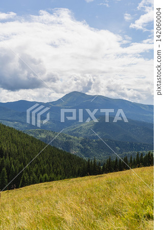 Mountains and meadows in the Carpathians of Ukraine on a summer day Mountains and meadows in the Carpathians of Ukraine on a summer day 142060004