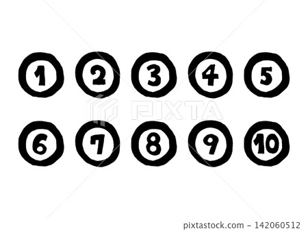 A set of hand-drawn illustrations of numbers enclosed in circles. A set of hand-drawn illustrations of numbers enclosed in circles. 142060512