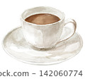 A watercolor illustration of a café au lait in a white cup. 142060774
