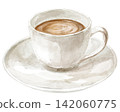 A watercolor illustration of a cafe latte in a white cup. 142060775