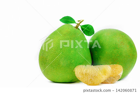 Pomelo pulp without seeds isolated on white background. Thailand pomelo fruit. Natural source of vitamin C and potassium. Healthy food for slow down aging. Food drug interactions. Citrus fruit. Pomelo pulp without seeds isolated on white background. Thailand pomelo fruit. Natural source of vitamin C and potassium. Healthy food for slow down aging. Food drug interactions. Citrus fruit. 142060871