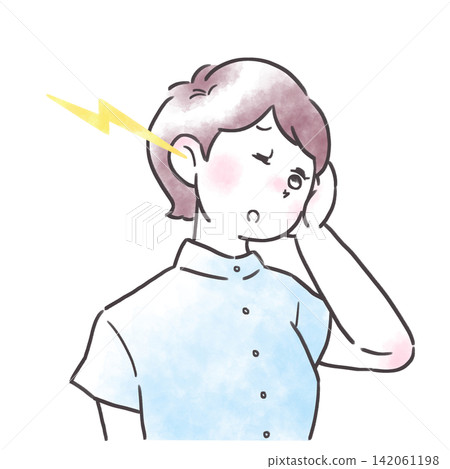 圖示:一個人感到不適;耳鳴 圖示:一個人感到不適;耳鳴 142061198