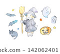 可愛的萬聖節水彩插畫套裝 142062401