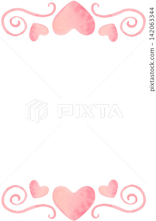 Pink vertical frame, elegant scrollwork, hearts. Hand-painted watercolor illustration isolated on white for invitations, wedding stationery, greeting cards, posters, feminine, valentine day designs Pink vertical frame, elegant scrollwork, hearts. Hand-painted watercolor illustration isolated on white for invitations, wedding stationery, greeting cards, posters, feminine, valentine day designs 142063344