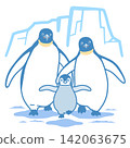 Illustration of parent and child emperor penguins 142063675