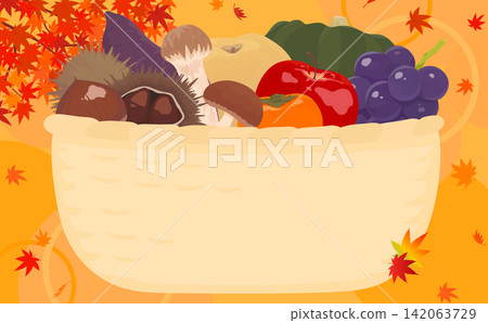 A basket filled with autumn delicacies - Harvest Festival frame (horizontal) 142063729