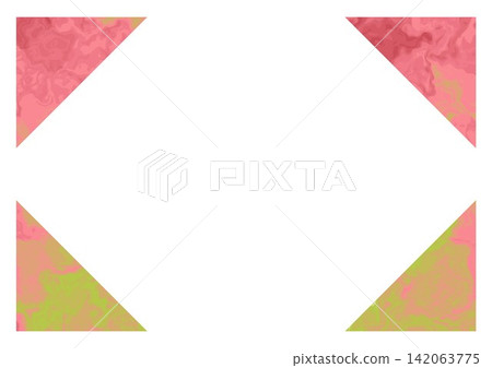 Pink and light green watercolor frame with four corners 142063775