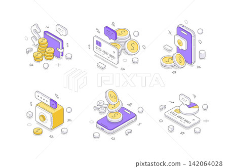 Digital Finance And Mobile Banking Solutions Isometric Vector Illustration Icon Set Digital Finance And Mobile Banking Solutions Isometric Vector Illustration Icon Set 142064028