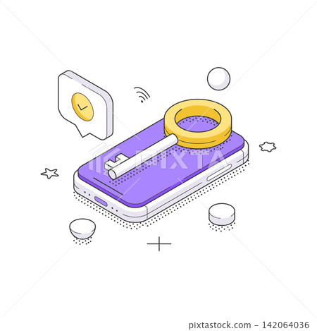 Digital Key And Secure Account Access For Mobile Isometric Vector Illustration Digital Key And Secure Account Access For Mobile Isometric Vector Illustration 142064036