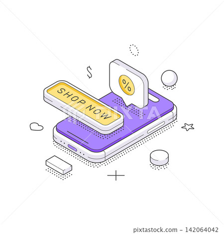 E-commerce Purchase And Online Shopping Button Isometric Vector Illustration Concept E-commerce Purchase And Online Shopping Button Isometric Vector Illustration Concept 142064042