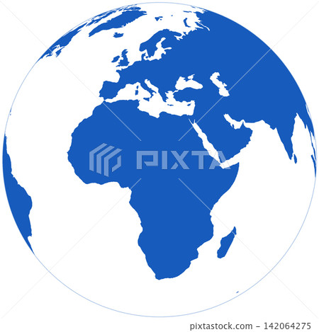 Minimalist blue globe of planet Earth with continent outlines on transparent background. 142064275