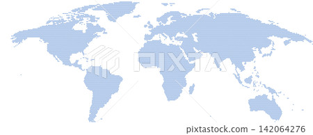 Digital world map made of blue dots on a transparent background. Blue dotted map of planet Earth overlay for tech and business design. 142064276