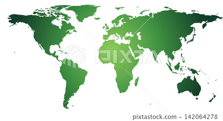 Gradient green world map without borders on a transparent background. Global green map of the globe with all continents. 142064278
