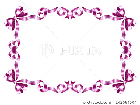 A frame made of bows from pink ribbon. A hand painted watercolor illustration. A versatile element for designing invitations, greetings, postcards, labels and packaging, holiday decor, and much more. A frame made of bows from pink ribbon. A hand painted watercolor illustration. A versatile element for designing invitations, greetings, postcards, labels and packaging, holiday decor, and much more. 142064504