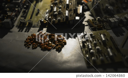 Arrangement Of Miniature Orange Elements On Electronic Board Under Warm Lighting Creating Repair Ambiance . Media Arrangement Of Miniature Orange Elements On Electronic Board Under Warm Lighting Creating Repair Ambiance . Media 142064860