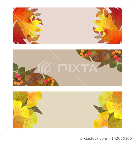 Watercolor-style horizontal banner set of autumn leaves (maple leaves, acorns, ginkgo leaves) Watercolor-style horizontal banner set of autumn leaves (maple leaves, acorns, ginkgo leaves) 142065100