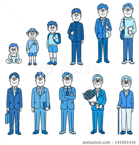 一組描繪男性人生階段和人生變遷的插圖。 142065416