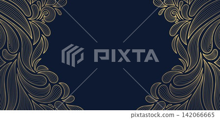 Luxury abstract floral pattern with elegant golden line leaves, flowers, tropical botanical elements, art deco style. Nouveau frame. Wallpaper, fabric, packaging, textile prints, tea branding. Luxury abstract floral pattern with elegant golden line leaves, flowers, tropical botanical elements, art deco style. Nouveau frame. Wallpaper, fabric, packaging, textile prints, tea branding. 142066665