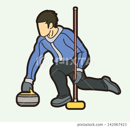 Curling Sport Male Player Action Athletes Competing on Ice Rink Cartoon Graphic Vector Curling Sport Male Player Action Athletes Competing on Ice Rink Cartoon Graphic Vector 142067421