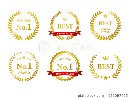 Laurel Wreath and Ribbon Ranking No. 1 - BEST Emblem Set (Gold, 6 types) Laurel Wreath and Ribbon Ranking No. 1 - BEST Emblem Set (Gold, 6 types) 142067455