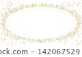 Luxury oval vignette and frame made of golden sparkling stars, light glares, and glowing sparks on a transparent background. 142067529