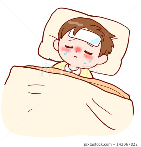 一個男孩發燒臥床不起。 一個男孩發燒臥床不起。 142067822
