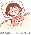 一個發燒臥床不起的女孩。 142067824