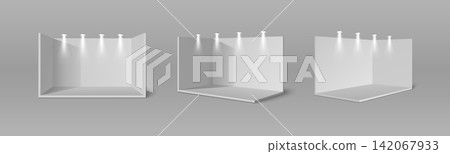 3D exhibition booth mockups, empty corner display 3D exhibition booth mockups, empty corner display 142067933
