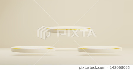 Three white 3D podiums floating in air Three white 3D podiums floating in air 142068065