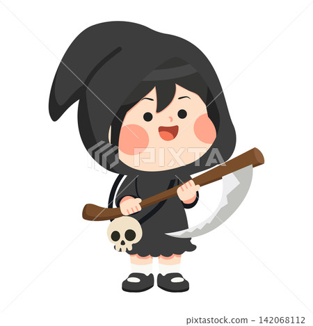 Little girl wearing grim reaper costume Little girl wearing grim reaper costume 142068112