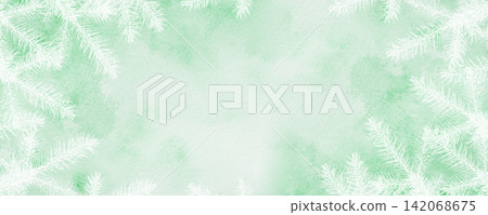 A green watercolor background with white fir branches for creating web banners for the winter holidays. A green watercolor background with white fir branches for creating web banners for the winter holidays. 142068675