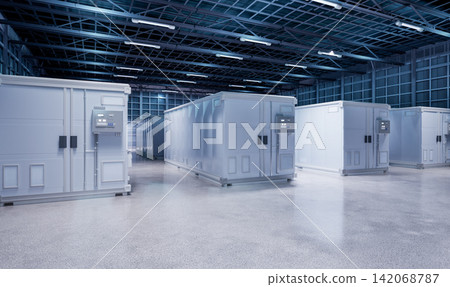 Energy storage systems or battery container units in factory Energy storage systems or battery container units in factory 142068787
