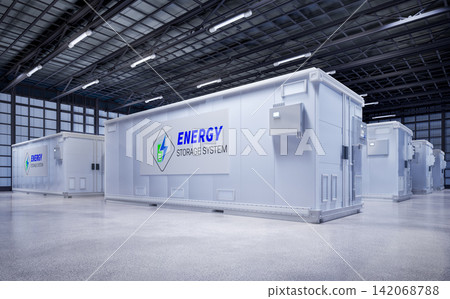 Energy storage systems or battery container units in factory Energy storage systems or battery container units in factory 142068788