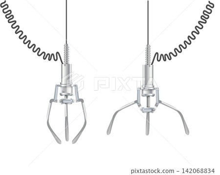 Gripper arm. Slot machine elevator machine for getting toys and prizes. Mechanical gripper tentacles. Vector 142068834