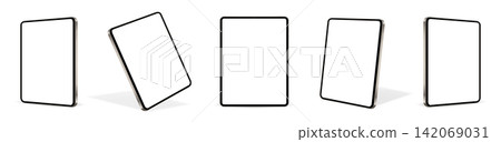 Realistic tablet mockup. Tablet pc isolated on white background. Realistic tablet mockup. Tablet pc isolated on white background. 142069031