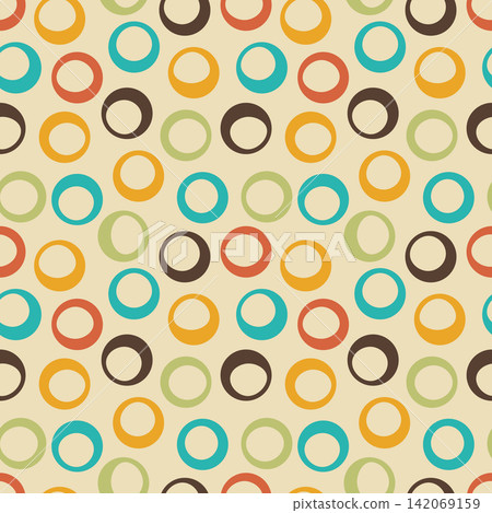 Colorful geometric seamless pattern with retro circle rings. Abstract modern background for wallpaper, textile and wrapping paper Colorful geometric seamless pattern with retro circle rings. Abstract modern background for wallpaper, textile and wrapping paper 142069159