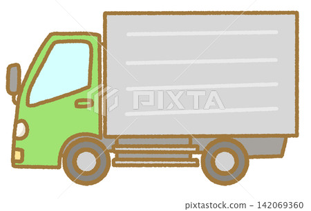A simple, hand-drawn illustration of a green delivery truck; a car illustration suitable for use as an illustration. A simple, hand-drawn illustration of a green delivery truck; a car illustration suitable for use as an illustration. 142069360