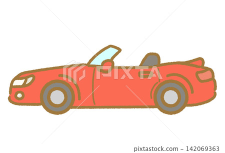 一個簡單的手繪紅色敞篷車圖示;適合用作插圖的汽車插圖。 一個簡單的手繪紅色敞篷車圖示;適合用作插圖的汽車插圖。 142069363