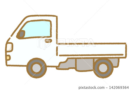 一輛輕型卡車的簡單手繪插圖圖示;可用作插圖的汽車插圖。 一輛輕型卡車的簡單手繪插圖圖示;可用作插圖的汽車插圖。 142069364