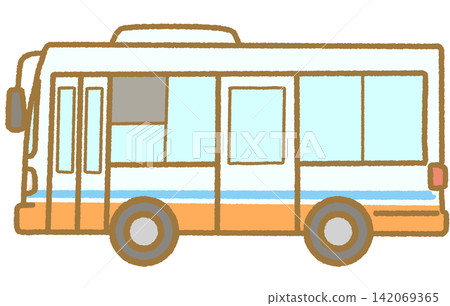 一個簡單的手繪公車圖標,以橙色和淺藍色線條繪製;適合用作插圖的車輛插圖。 一個簡單的手繪公車圖標,以橙色和淺藍色線條繪製;適合用作插圖的車輛插圖。 142069365