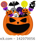 A Jack-o'-lantern bucket filled with Halloween candy (with space for copying) 142070056