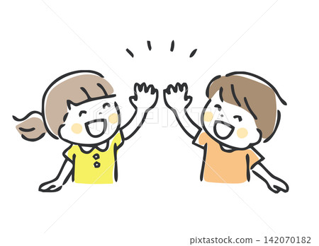 Children who are happy to give high-fives Children who are happy to give high-fives 142070182
