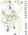 A postcard-sized illustration of a tabby cat's profile as it sits and looks to the right of the screen. 142070323