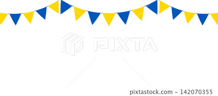 Ukraine bunting banner with patriotic Ukrainian flag garlands and copy space on transparent background. PNG. Vector Ukraine bunting banner with patriotic Ukrainian flag garlands and copy space on transparent background. PNG. Vector 142070355