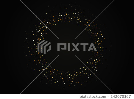 Round frame with gold glitter and space for text on black background. Round frame with gold glitter and space for text on black background. 142070367