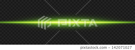 Green light effect generating a bright horizontal beam on transparent background Green light effect generating a bright horizontal beam on transparent background 142071027